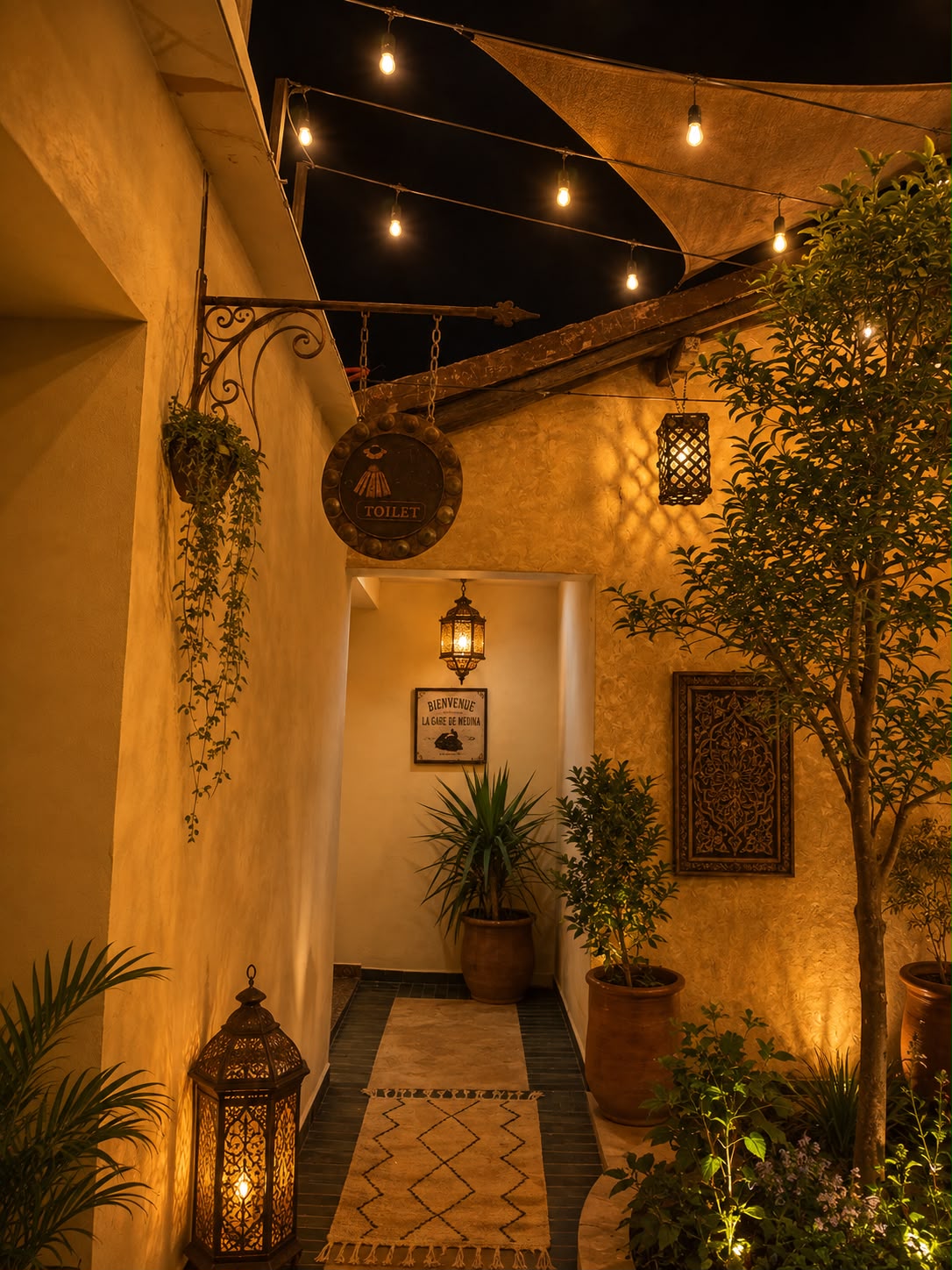 Passage extérieur aux lanternes marocaines
